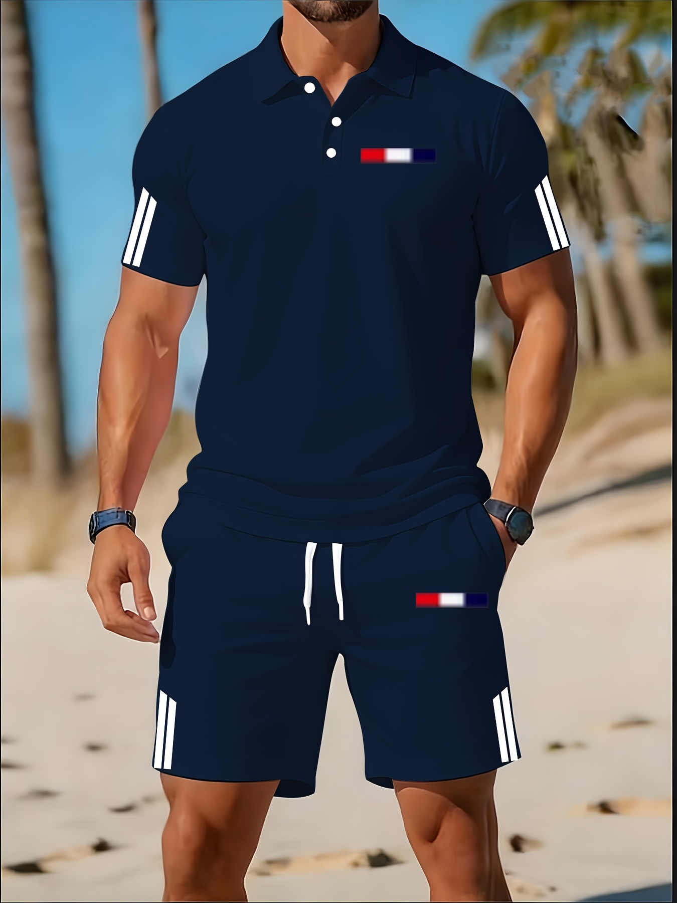 Set Kaos Polo Pria Musim Panas - 3D Printing Design Free ulasan dan harga