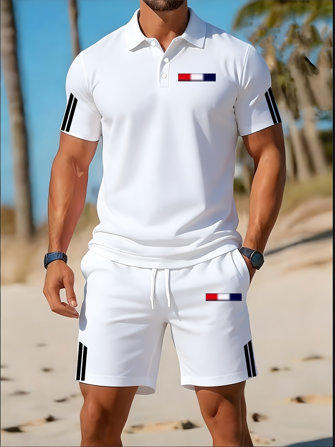 Set Kaos Polo Pria Musim Panas - 3D Printing Design Free ulasan dan harga