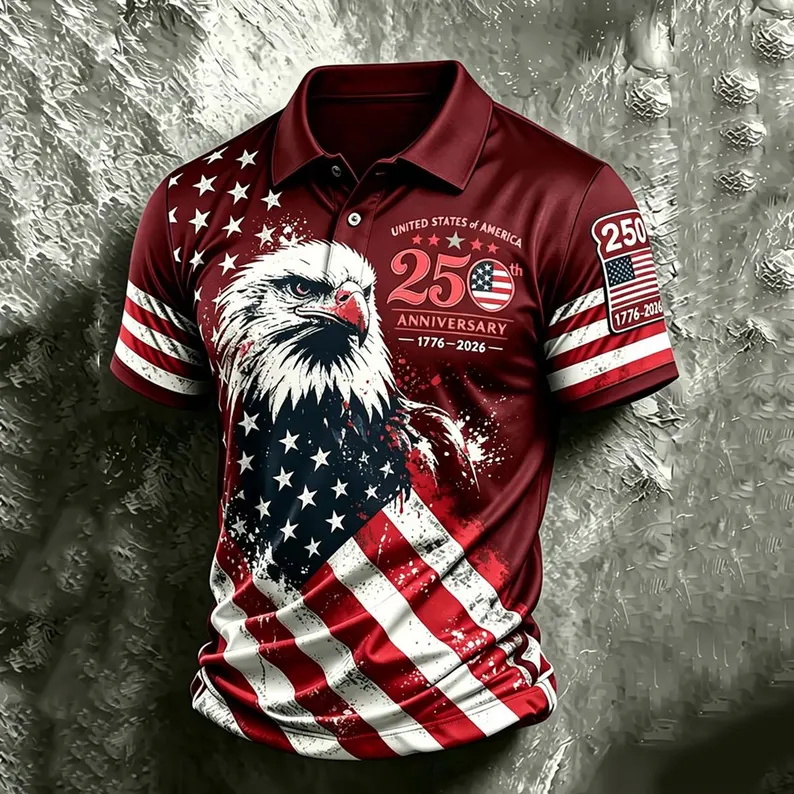 Kaos Polo Golf Patriotik Pria  - 3D Printing Eagle ulasan dan harga