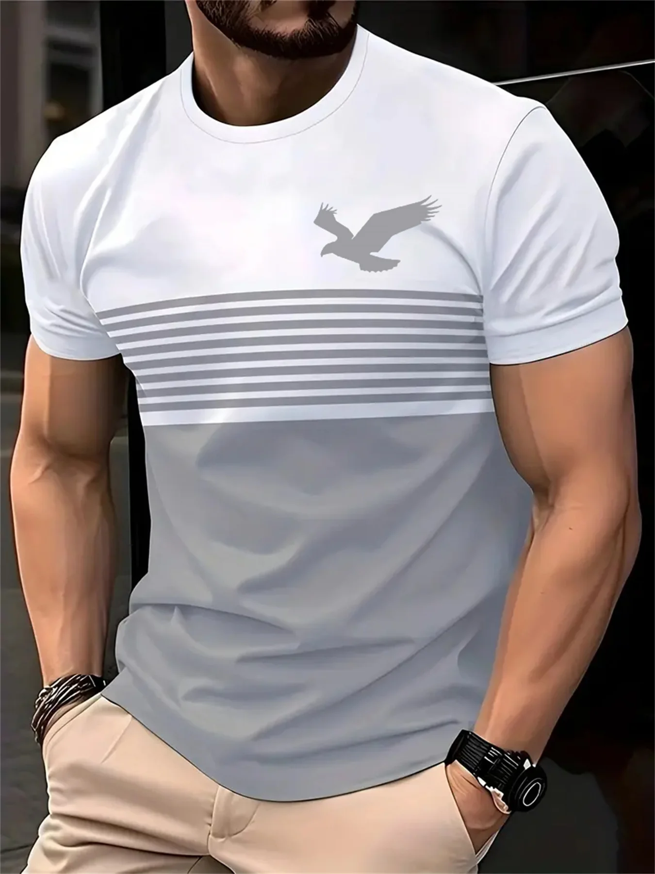 Kaos Pria Motif Elang Bergaris - 3D Printing Eagle ulasan dan harga